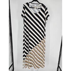 Zenergy by Chicos Womens Sz 2 (M) Maxi length Dress Beige Black Striped